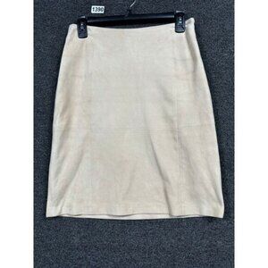Casual Corner Suede Skirt Women's Size 2 Beige Knee Length 100% Leather Lined